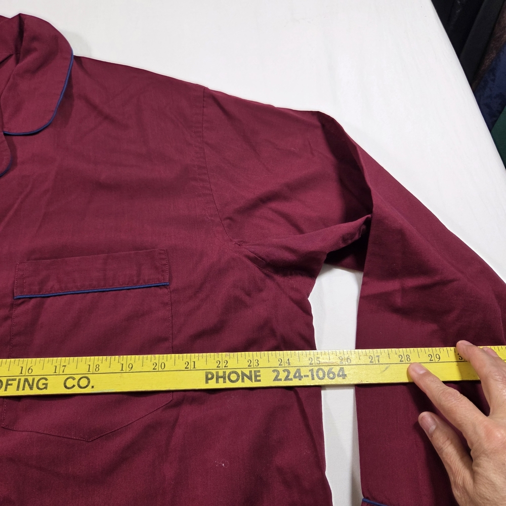Van Heusen Pjs Pajamas Men's Burgundy Shirt Button Down Long Sleeve Pants Cotton - Picture 4 of 10